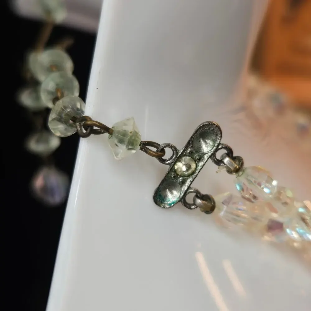 Vintage 1950s Aurora Borealis Crystal Double Strand Necklace Graduated Bead